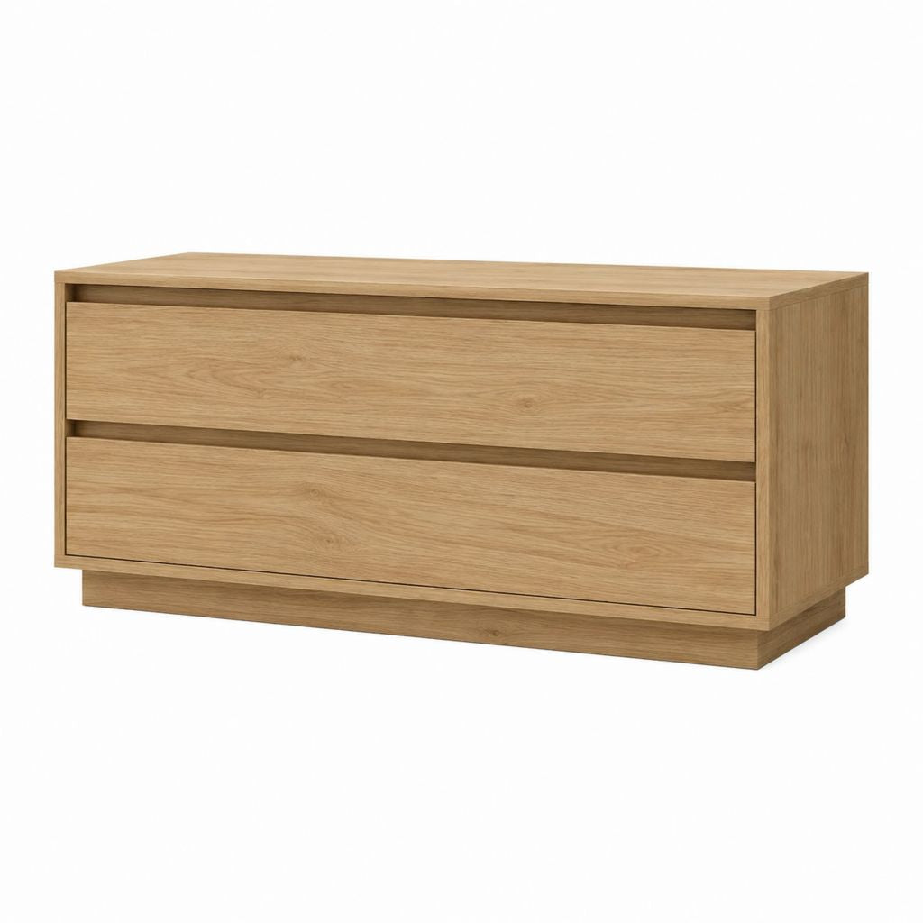 TV-Lowboard Natur mit Eichenfurnier rechteckig 2 Schubladen 120 x 45 x 60 cm