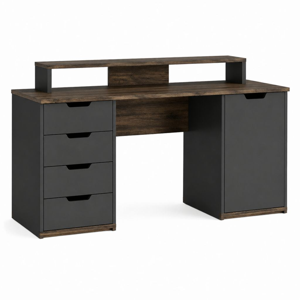 Schreibtisch mit Stauraum Dunkelbraun Schwarz melaminharzbeschichtete Spanplatte rechteckig 120 x 60 x 90 cm