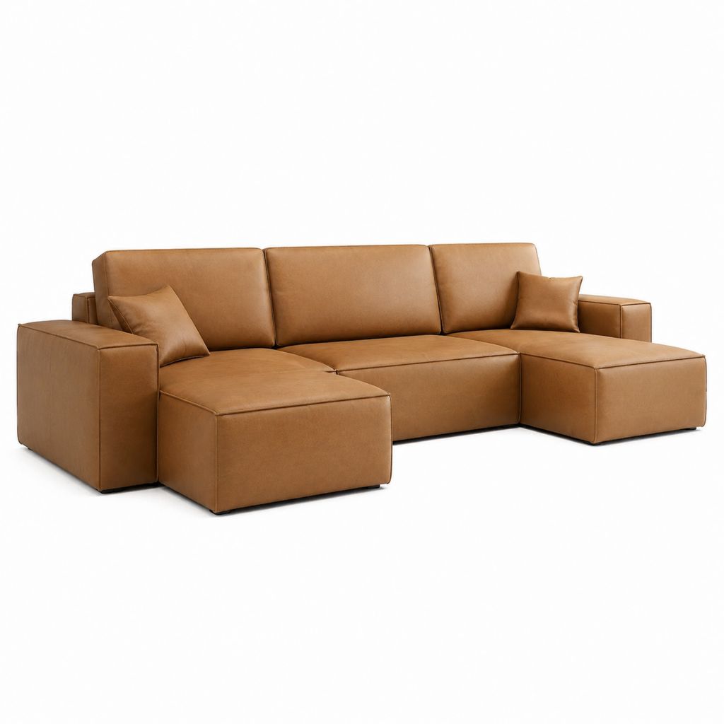 Modulares U-Sofa Cognac aus PU-Kunstleder mit 2 Chaiselongues 300 x 170 x 85 cm