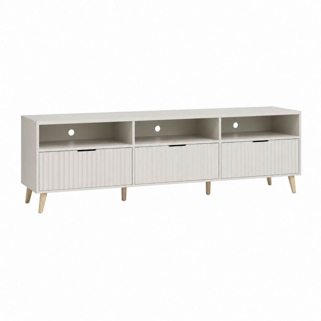 TV Lowboard Weiß Spanplatte Rechteckig 160 x 40 x 60 cm mit 3 Klapptüren und 3 Kabeldurchführungen