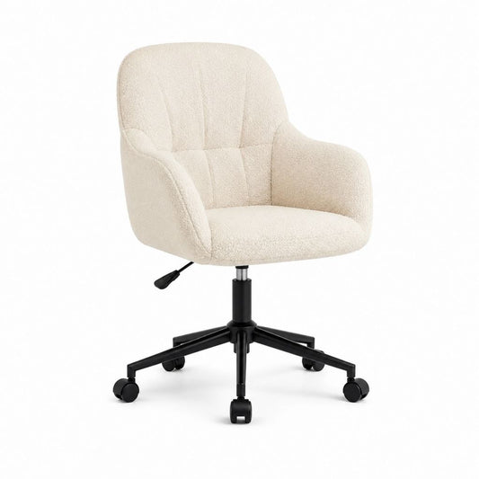 Bürostuhl mit Armlehnen Creme Polyester-Bouclé 62 x 62 x 86-96 cm