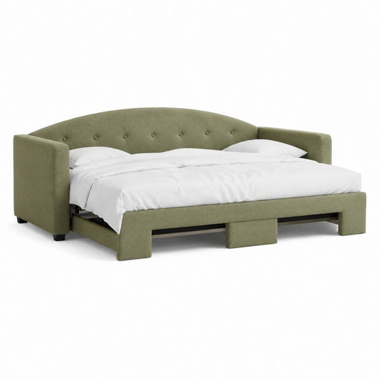 Schlafsofa olivgrün mit Polyester-Samtbezug rechteckig 160 x 200 cm