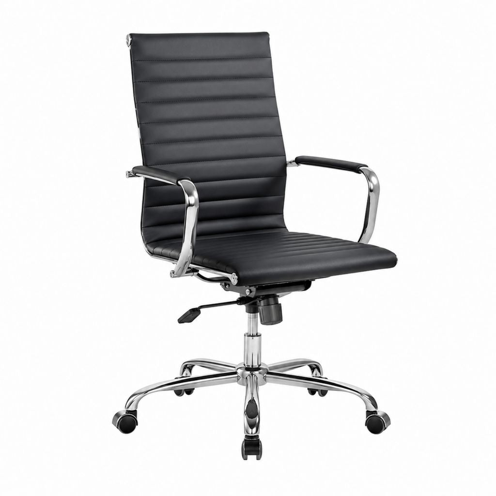 Drehbarer Bürostuhl Schwarz mit PU-Kunstleder und verchromtem Stahlgestell 58 x 60 x 108-118 cm