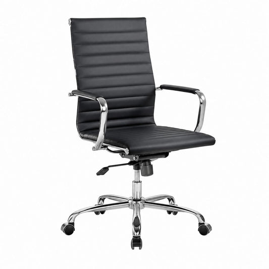 Drehbarer Bürostuhl Schwarz mit PU-Kunstleder und verchromtem Stahlgestell 58 x 60 x 108-118 cm