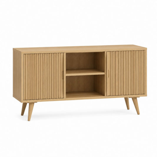 TV-Lowboard Natur Eichenfurnier rechteckig 140 x 40 x 75 cm mit Schiebetüren
