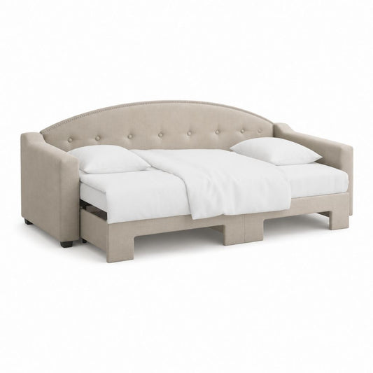 Ausziehbares Schlafsofa Beige mit Polyesterbezug gerade Form 220 x 100 x 86 cm Liegefläche 140 x 200 cm