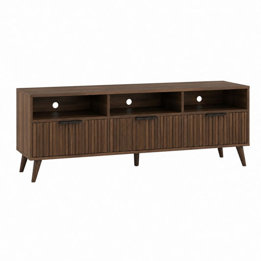 TV-Lowboard rechteckig nussbraun aus melaminbeschichteter Spanplatte 180 x 40 x 60 cm mit 3 Kabeldurchlässen und 3 Lamellentüren
