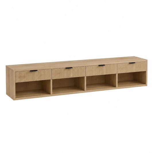 TV Lowboard rechteckig Eiche Natur aus Spanplatte und MDF 180 x 40 x 45 cm mit 4 Schubladen und 4 offenen Fächern