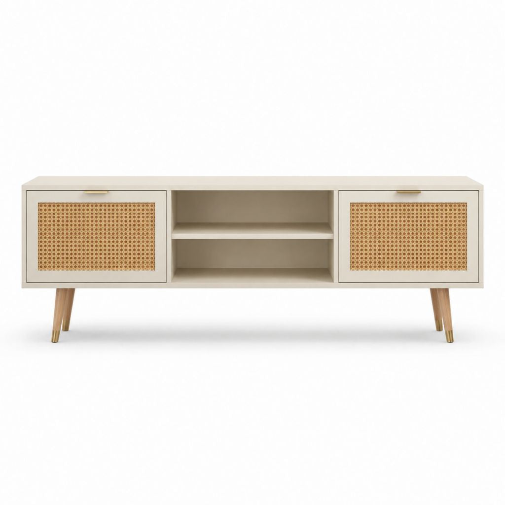 TV-Lowboard Beige MDF Rattan Rechteckig 160 x 40 x 60 cm