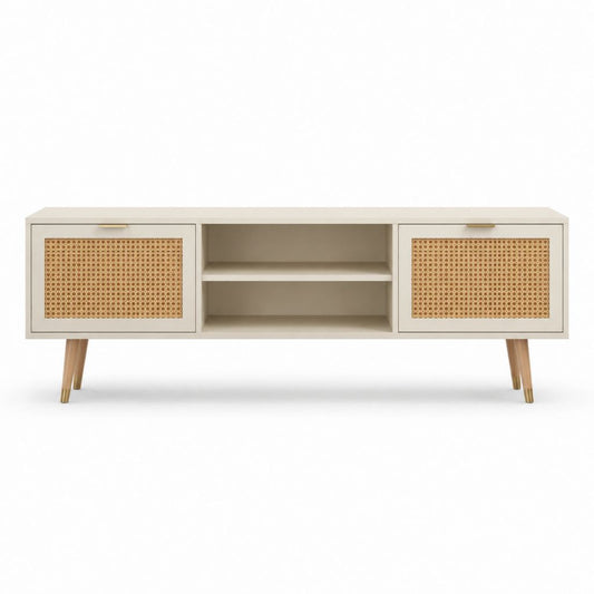 TV-Lowboard Beige MDF Rattan Rechteckig 160 x 40 x 60 cm