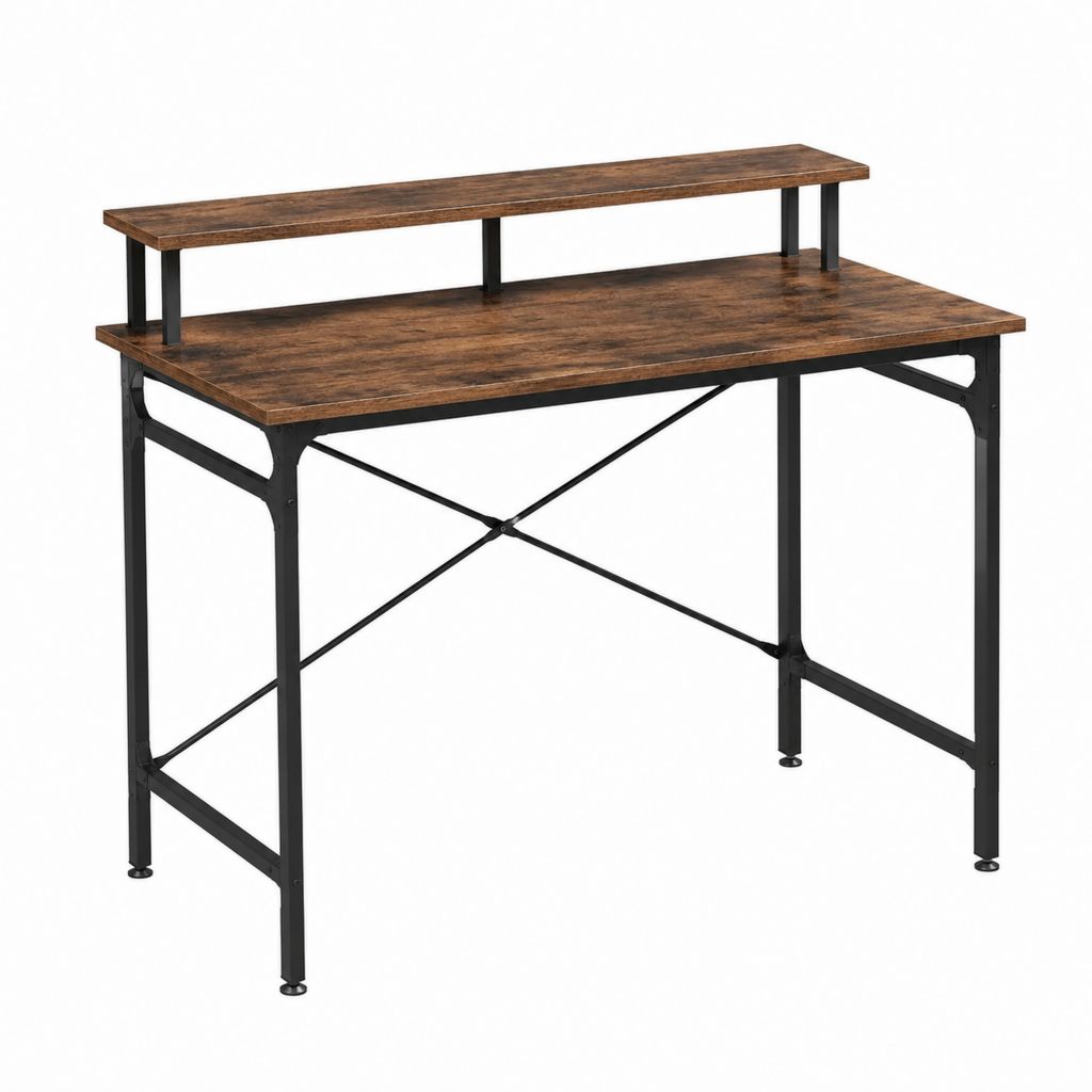 Schreibtisch mit Aufsatzregal Braun Schwarz aus Spanplatte und Stahl 120 x 60 x 88 cm