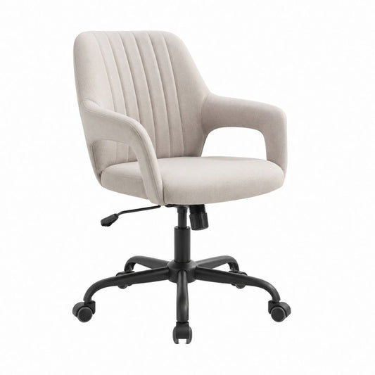 Drehbarer Bürostuhl mit Armlehnen Hellgrau Polyester-Samtbezug Rundform 61 x 61 x 82-92 cm