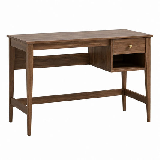 Schreibtisch mit Schublade und offenem Fach braun MDF Nussbaumfurnier rechteckig 120 x 60 x 75 cm