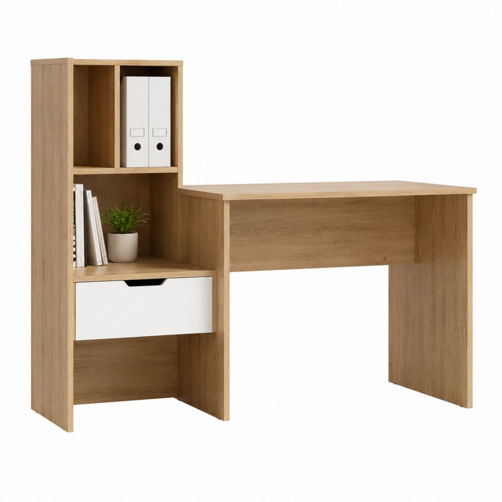Schreibtisch mit integriertem Regal Eichefarben Weiß Spanplatte Rechteckig 120 x 50 x 120 cm